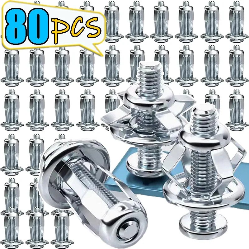 4/80PCS Petal Shape Rivet Nut Screw Bolt Kit Expansion Metal Rivetnut Panel License Plate Clamp Lock Jack Nuts Wall Fasteners