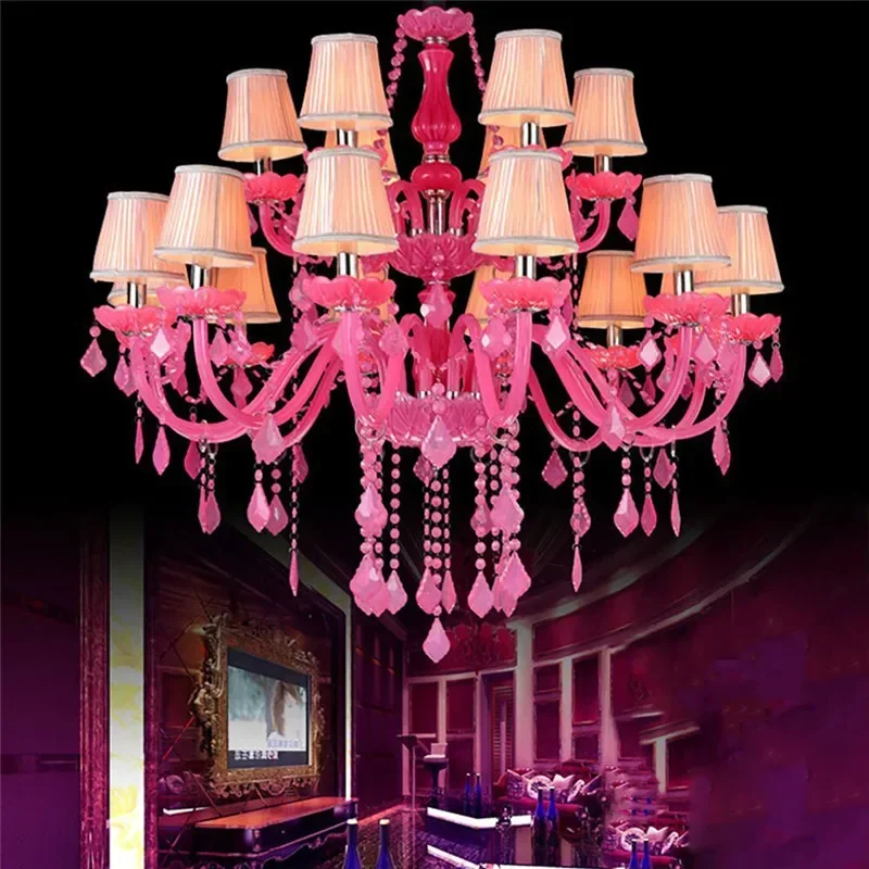 DORIAN Lampe suspendue en cristal de luxe européen rose pour chambre de fille, salon, restaurant, chambre à coucher, villa, magasin de vêtements, lustre KTV