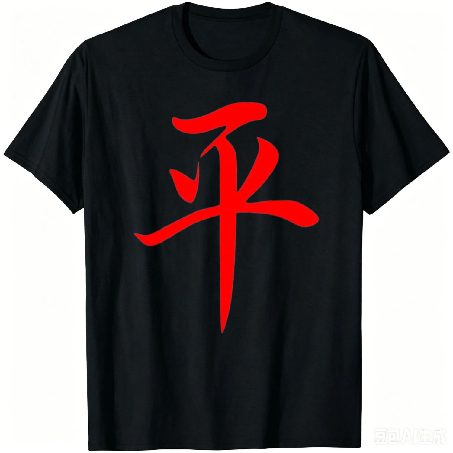 Chinese Writing Peace Symbol Red Hanzi Calligraphy Gift T-Shirt Breathable and Comfortable Cotton Casual Clothes