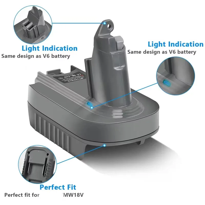 For Dewalt/Makitat/Milwaukee 18V Lithium Battery Adapter Converter To Dyson V6 V7 V8 Battery Cordless Vacuum Cleaner tool - view 6