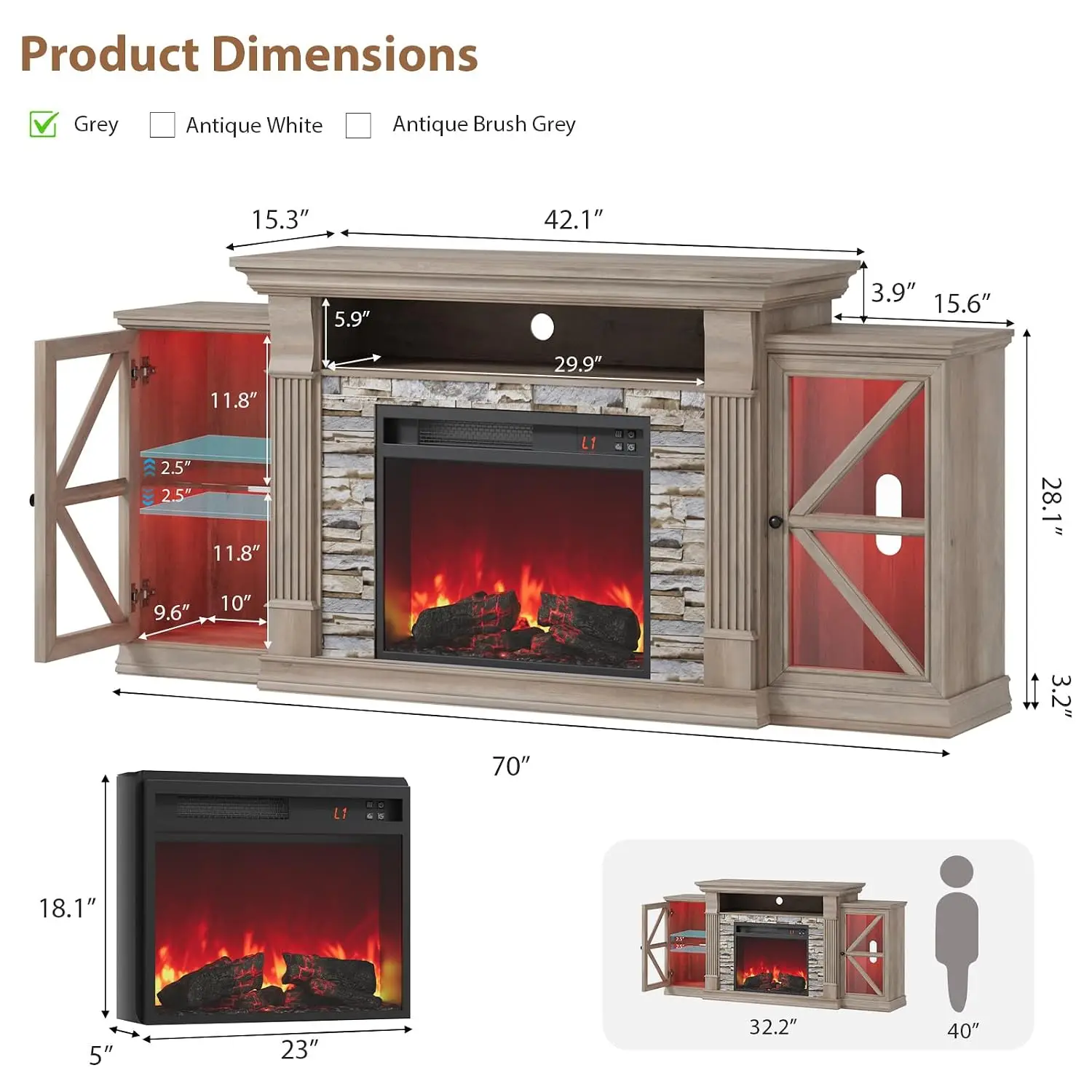 Electric Fireplace TV Stand 70