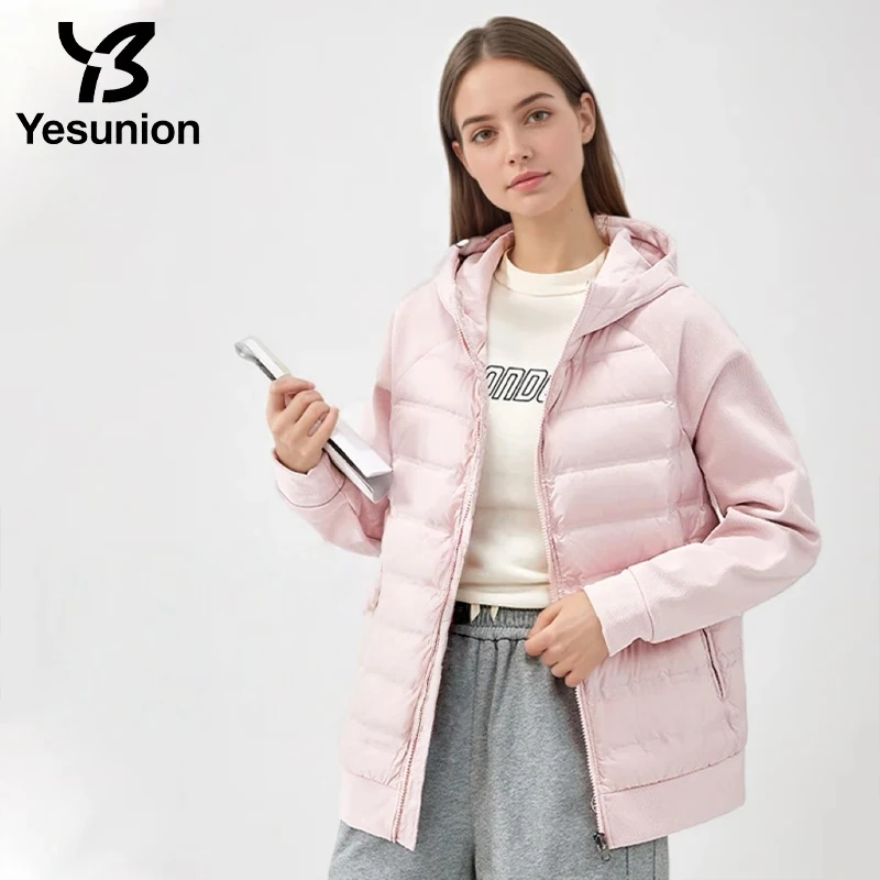 YESUNION 겨울 캐주얼 후드 재킷 90% 구스 다운 재킷 따뜻하고 다용도 캐주얼 탑 유니섹스 야외 경량 패딩 재킷