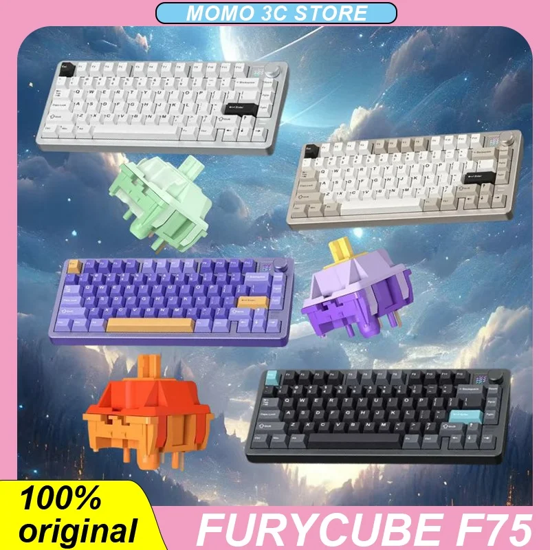 

Furycube F75 Mechanical Keyboard 2.4g Tri-mode Wireless Customized Keyboards Aluminum Alloy Knob Hot Swap RGB PC Accessory Gift