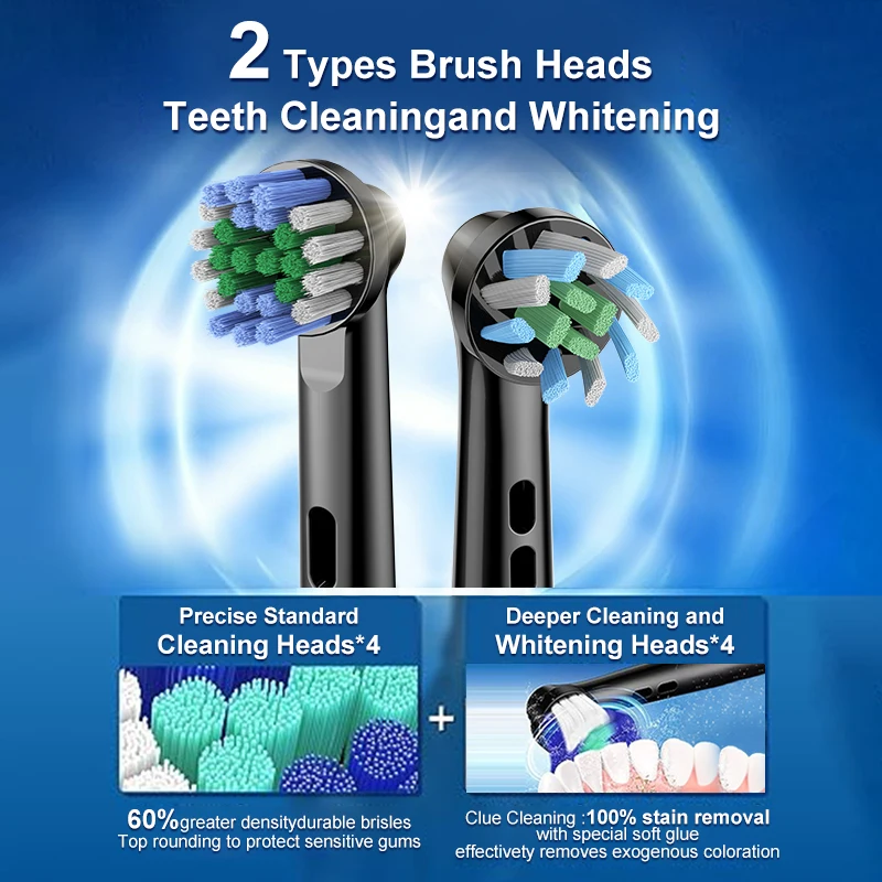 M01 Rotary Electric Toothbrush for Adults 1 Handle 1Travel Box + 8 Replacement Brush Heads Rechargeable Oral Care Kit