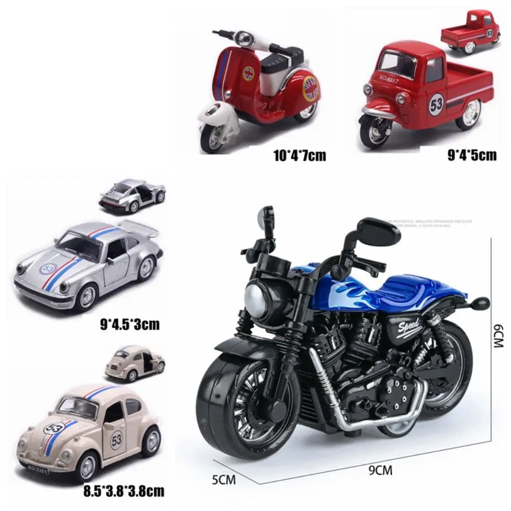 New Alloy Pullback Car Retro Style Cartoon Design Three Wheeled Vehicle Model 1:43 Door Can Open Sports Car Model