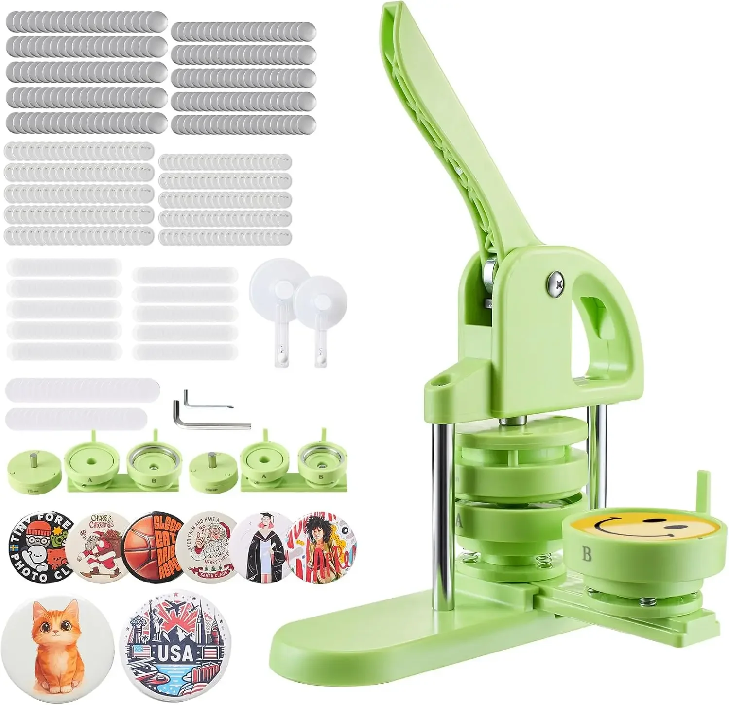 Button Maker Machine, 2.25/3 inch 2-in-1, Plastic Pin Maker with 200 pcs Button Parts, Circle Cutter and Magic Book, Reinforced