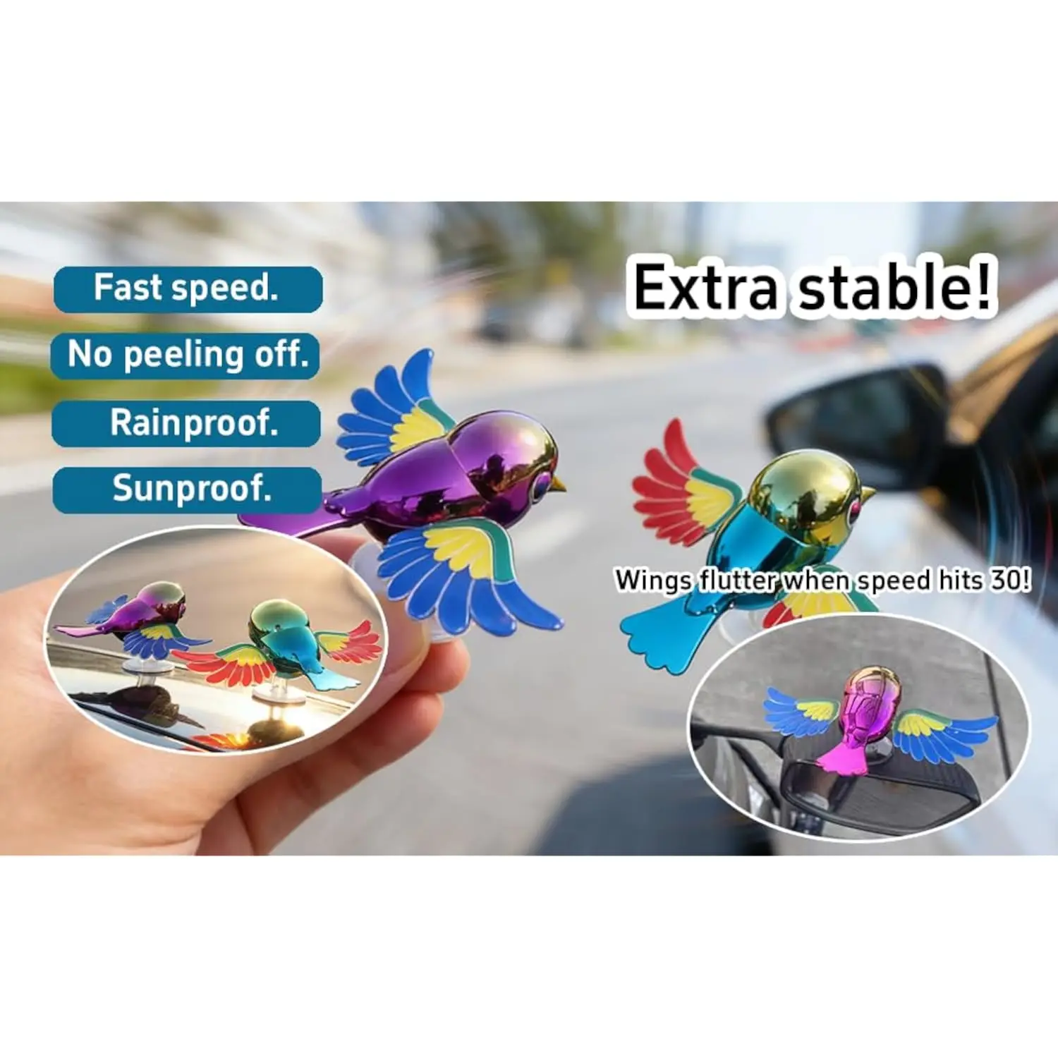 Flying Bird Car Accessories Decoration with Strong Adhesive Base, Universal Holder for Car Covers, Motorcycles and Helmets 6