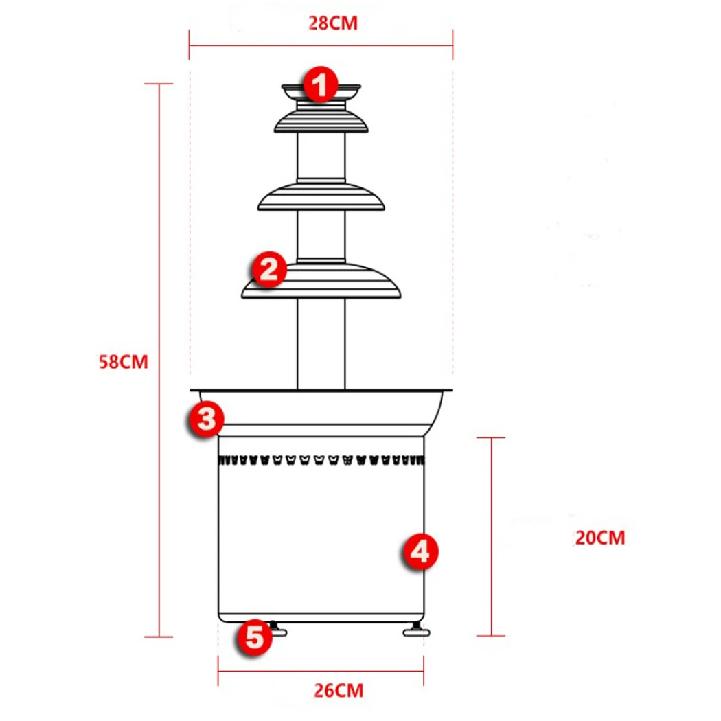 4 Tiers Commercial Chocolate Fountain Machine, Digital Chocolate Melting Machine,