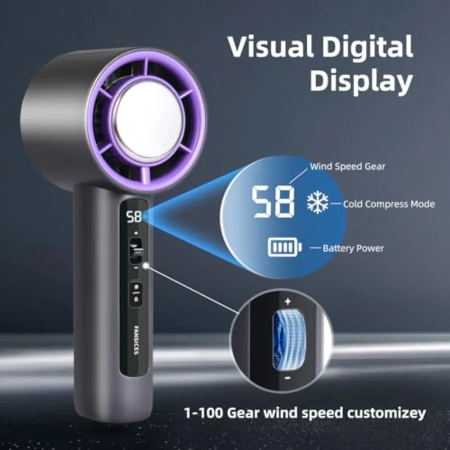 Pequeño ventilador portátil para viaje, miniventilador de mano de velocidad ajustable con pantalla Digital, batería de 4500mAh, ventilador Personal recargable