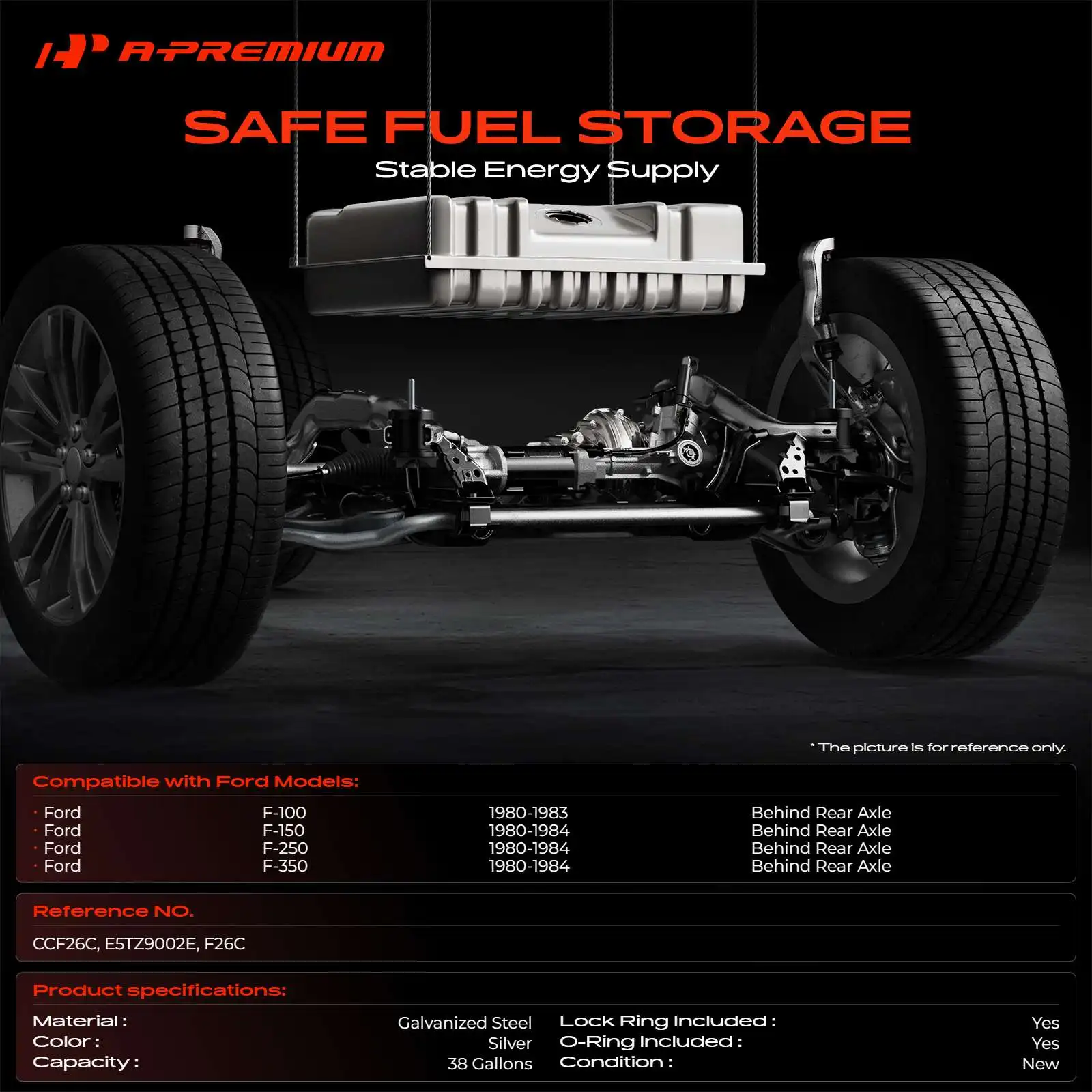A-Premium 38 Gallons Fuel Tank for Ford F-100 1980-1983 F-150 F-250 F-350 1980-1984