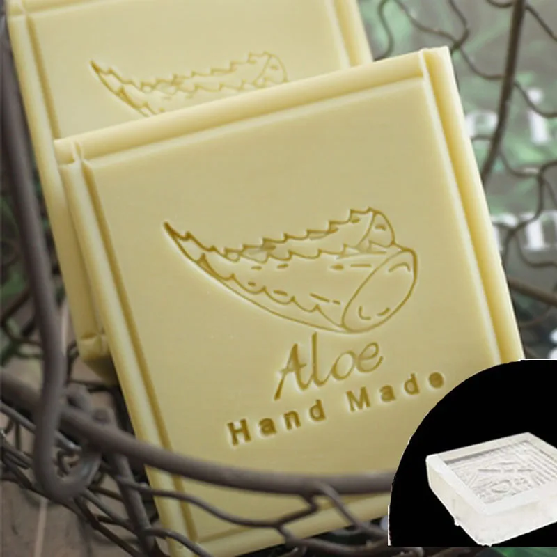 Handmade Soap Stamp with Aloe Letter Pattern, Plant Series, DIY Soap Making, Transparent Acrylic Chapter, Custom, 40x40mm