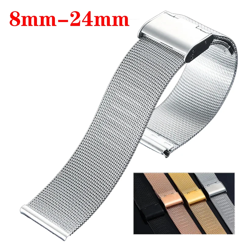 8 12 13 14 15 16 17 18 19 20 21 22 23 24mm Watch Band Milanese Steel 0.4 Mesh Universal Straps For Garmin For Sunnto For Xiaomi