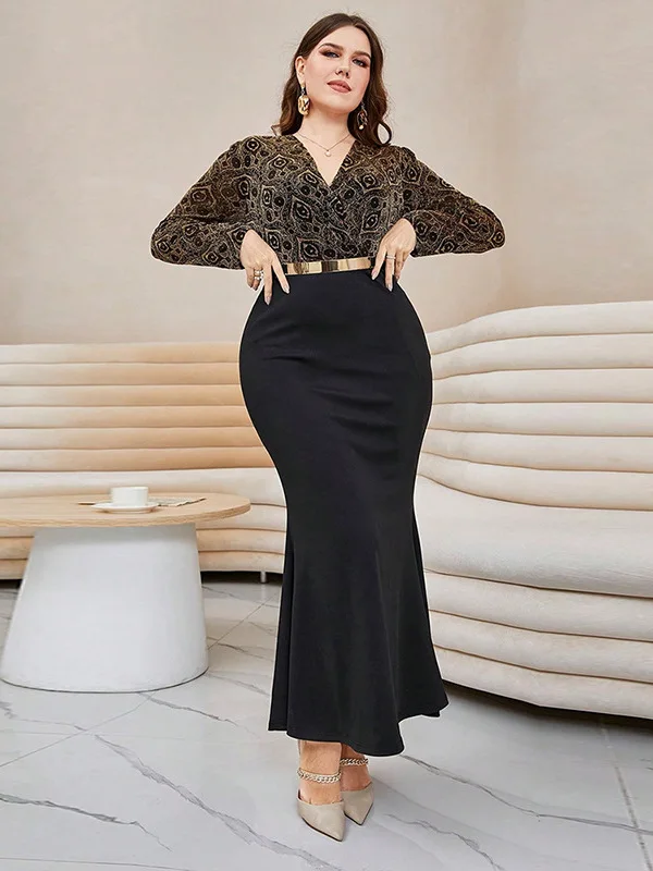 

Ele plus Size Dr KYP786 Faionable V-Ne Slim Fit Bodycon Skirt for Par High Waist Polyester Fiber Spring Season