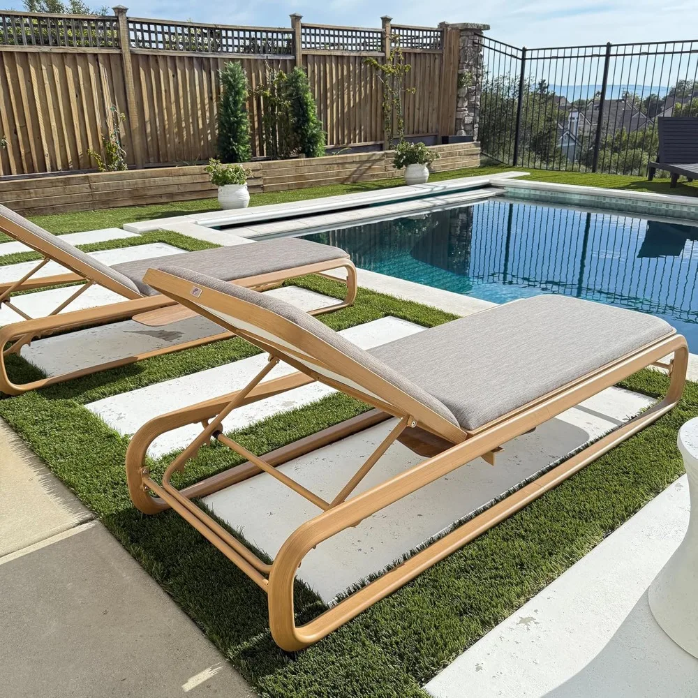 

Outdoor Chaise Lounge One Chair with Cushion Aluminum Pool Side Sun Lounges Adjustable Reclining Patio Set Teak