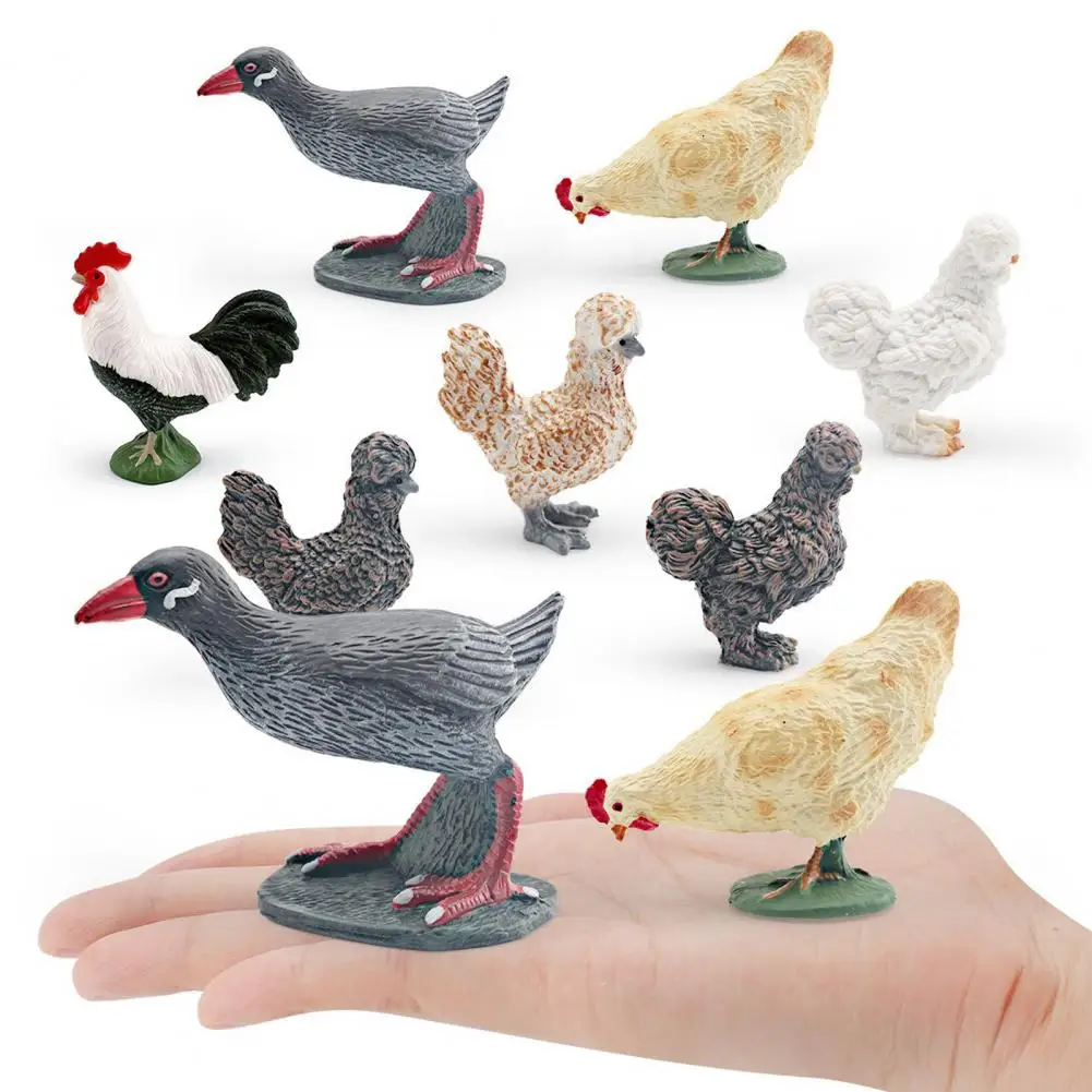 Polish Chicken Replica Educational Farm Pvc Chickens Figurine Sculpture Decoration Black White Rooster Corncrake Model for Kids