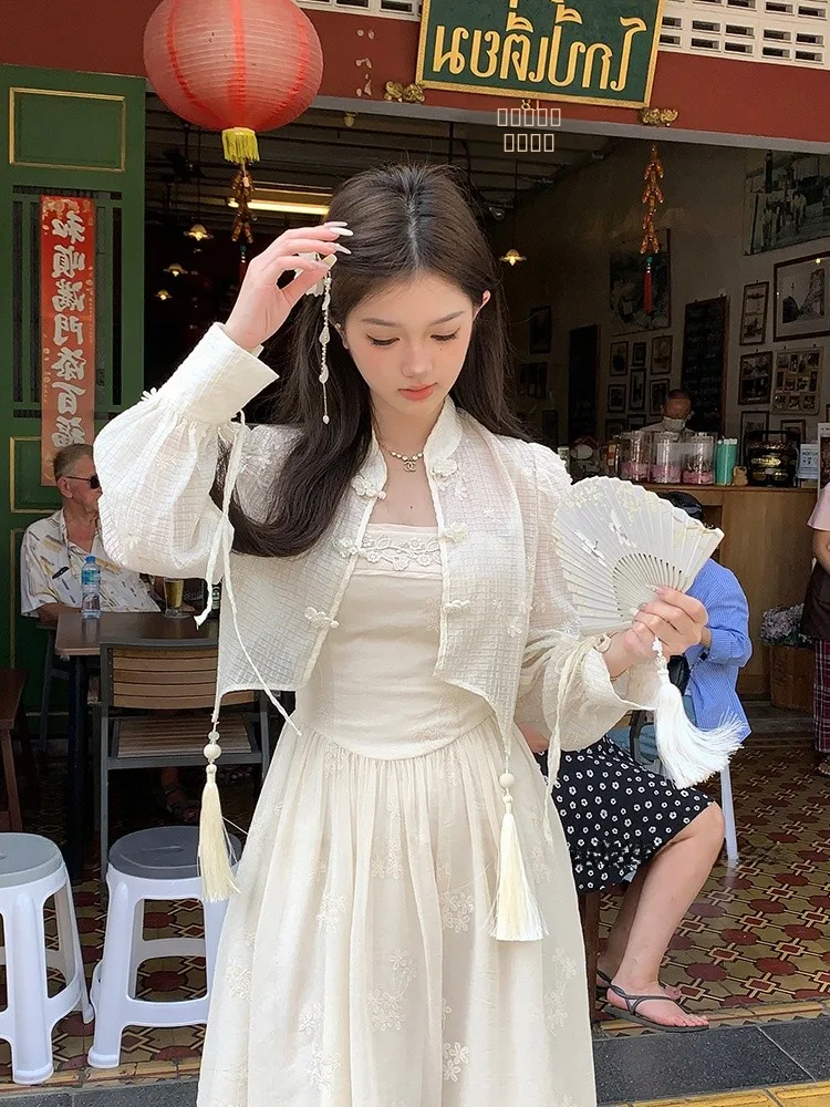 

Длинное повседневное платье из полиэстера с одним рукавом и завышенной талией в китайском стиле для женщин, осенняя коллекция