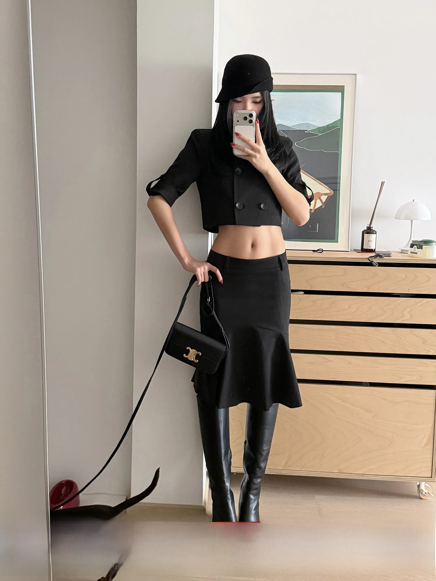 

Женский повседневный комплект Rovente: пальто и юбка, с длинными рукавами, двубортное, средней длины, черное, с двойным рядом пуговиц