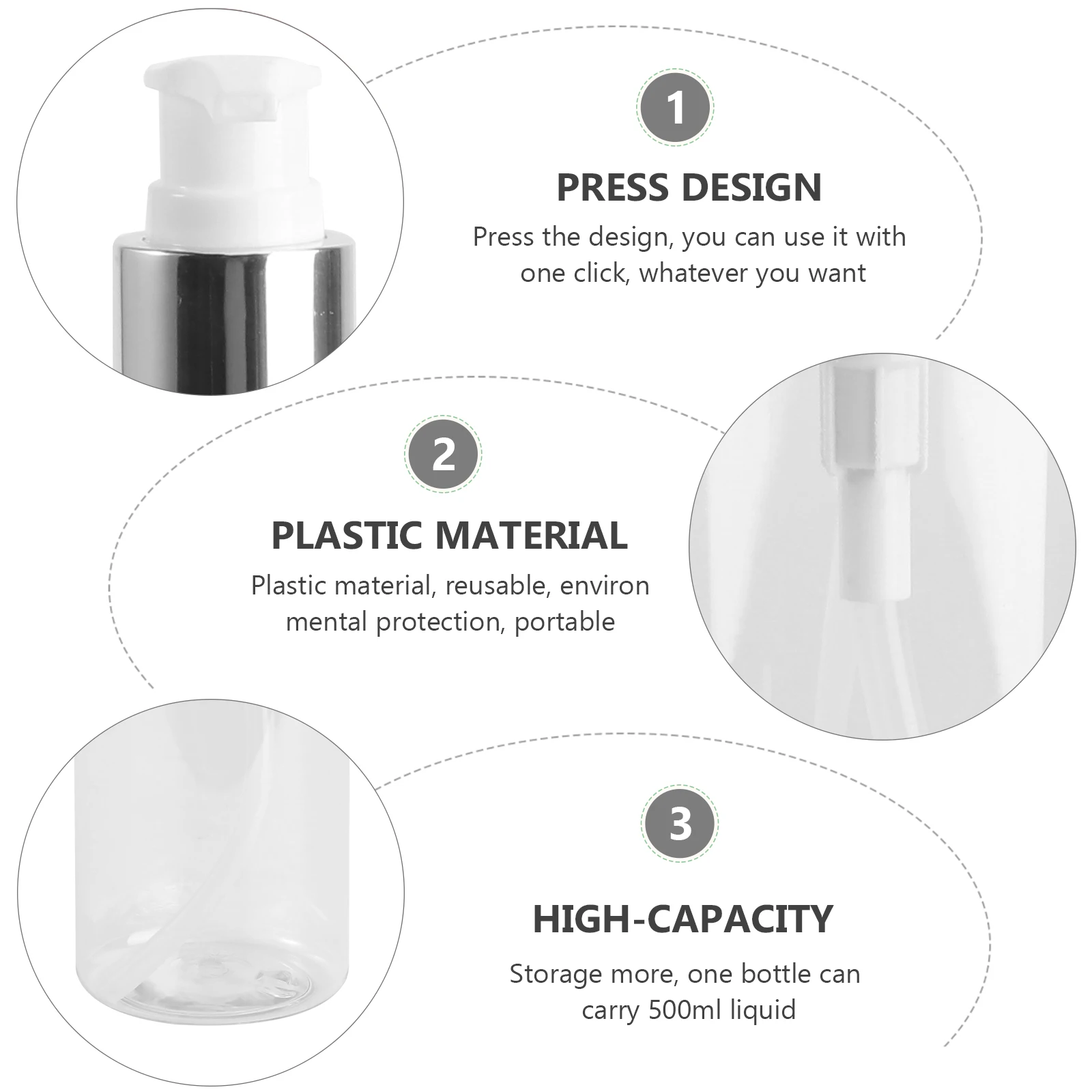 

4Pcs Empty Lotion Bottles 500Ml Refillable Plastic Shampoo Container Portable Travel Toiletries Liquid Soap Pump Dispenser