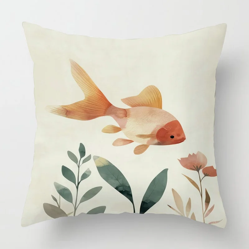 Marine Life Theme Pillow Case Home Living Room Sofa Decorative Cushion Cover Machine Washable Beach Style