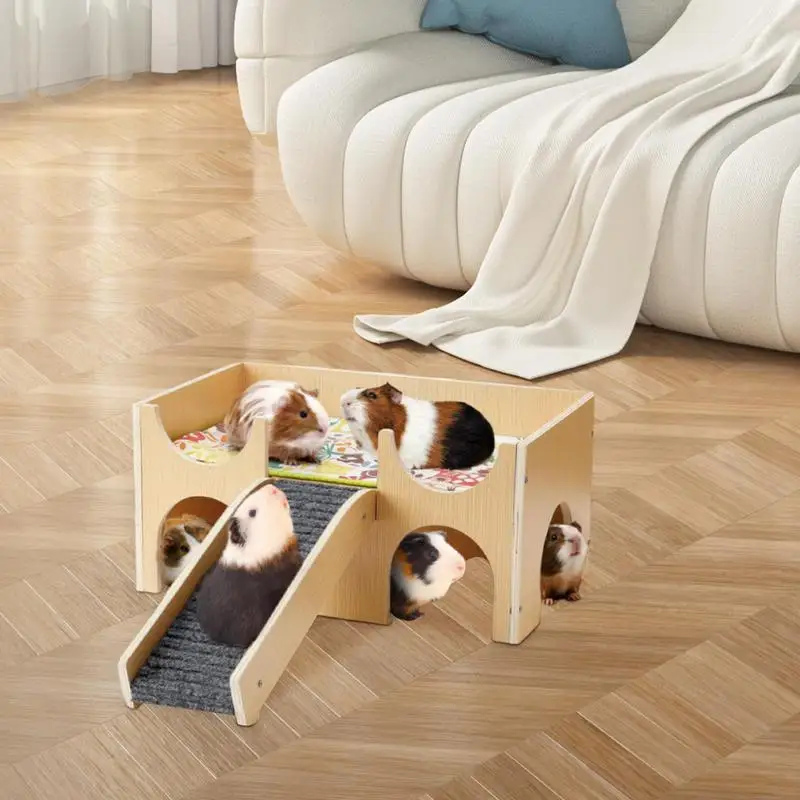 

Hamster Hideouts Wooden Animal Habitat 2-Layer Pet Animal Hideouts Habitat With Stairs For Hedgehog Hamster Guinea Bunny