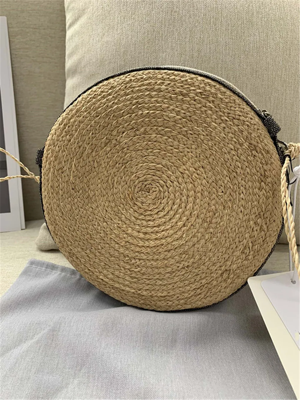 High Quality Women'S Bag Beaded Crossbody Round Bag Straw Shoulder Bags B*C New