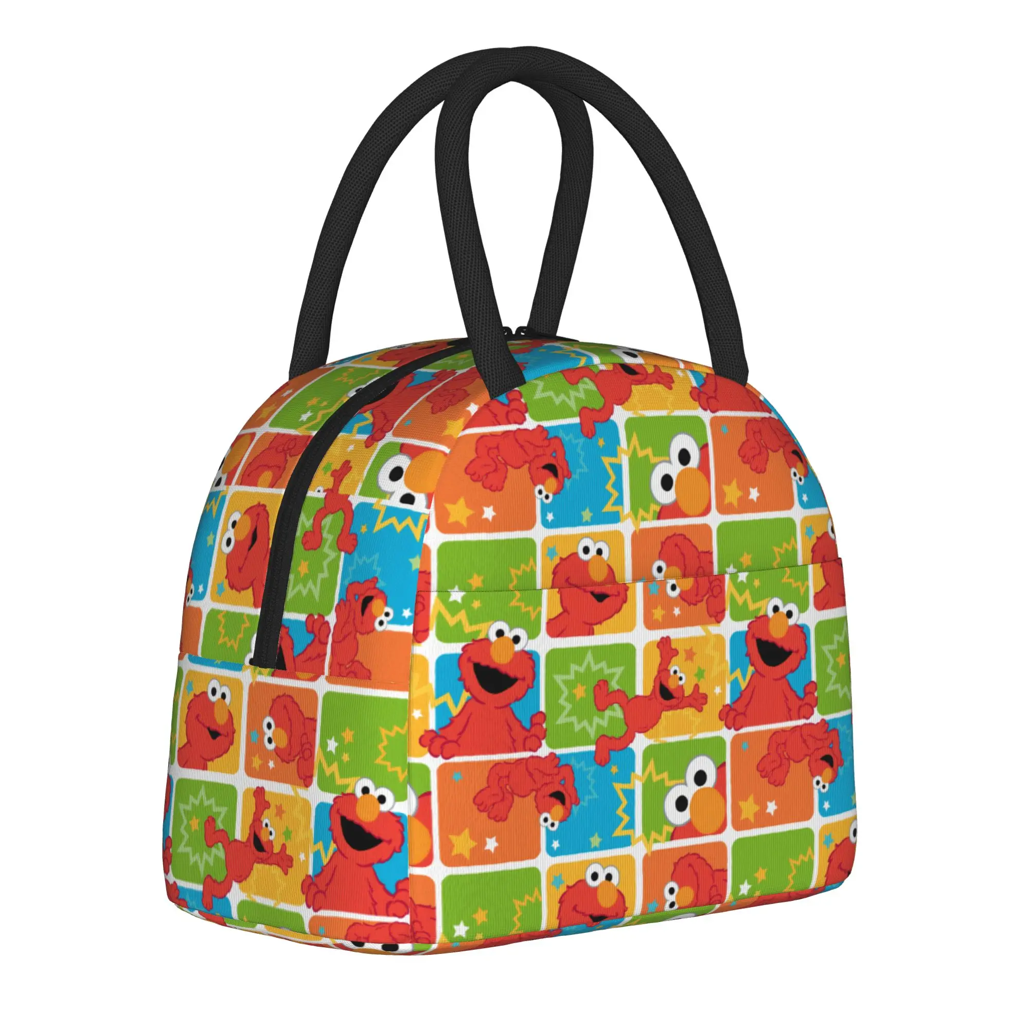 Elmo Grid Sesames Streets Insulated Lunch Bags Cooler Bag Reusable,Meal Container  High Capacity Tote Lunch Box Food Bag