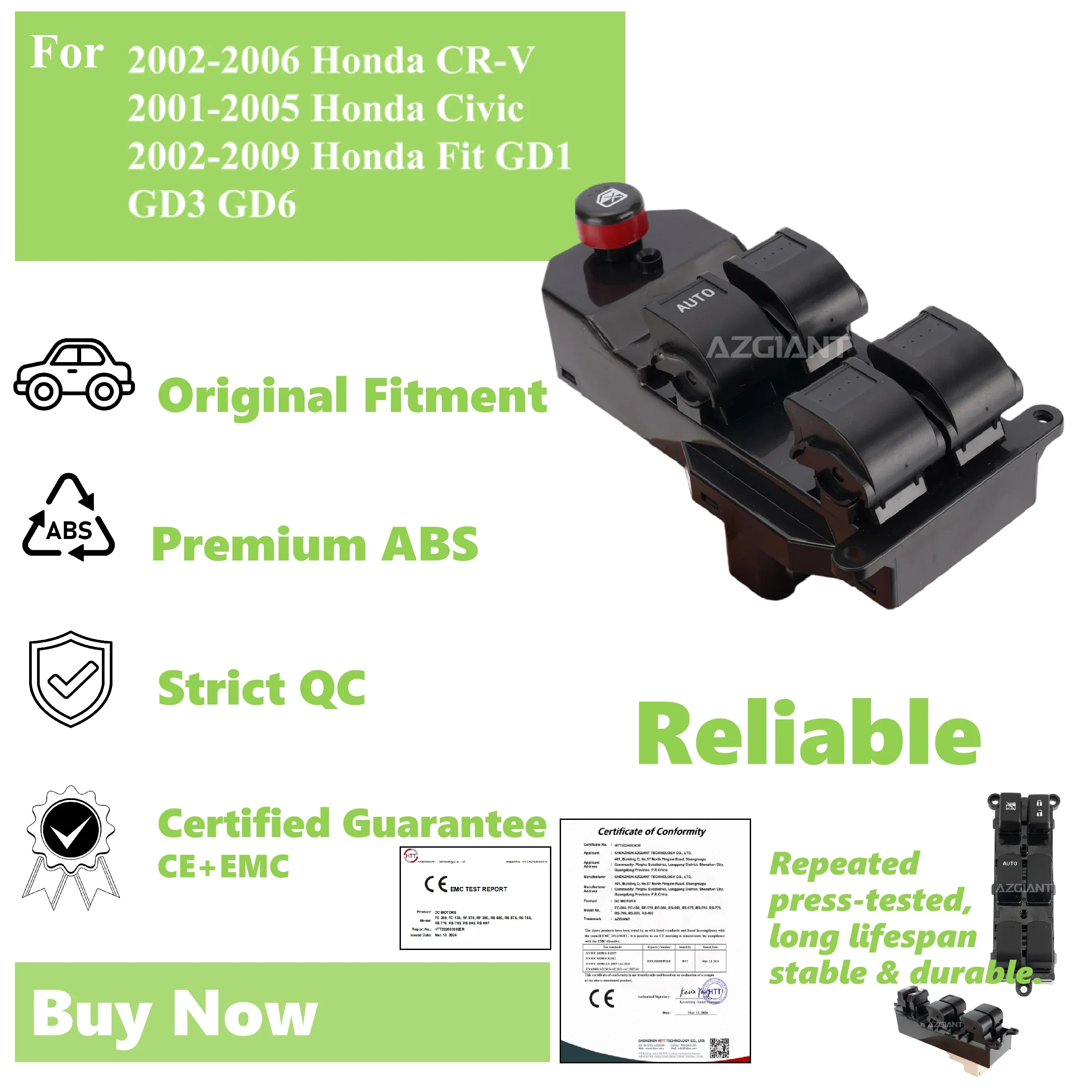 

Car Parts for Honda CR-V 2002-2006/ Civic 2001-2005/ Fit 2002-2009 Window Regulator Switch Glass Lifter Control Button