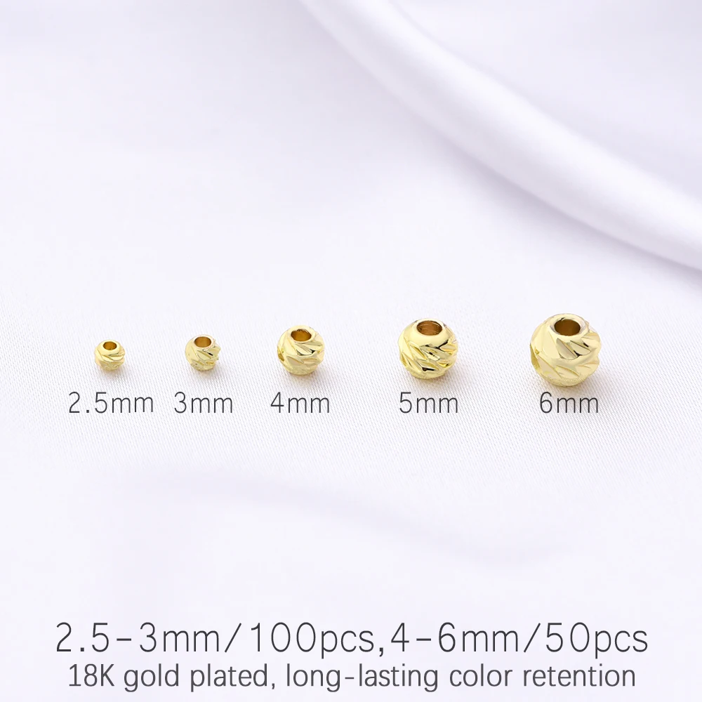 50/100PCS 2.5/3/4/5/6MM 18K Gold Plated Round Stripe Spacer Beads Cut Pattern Separators Beads DIY Jewelry Accessories Wholesale
