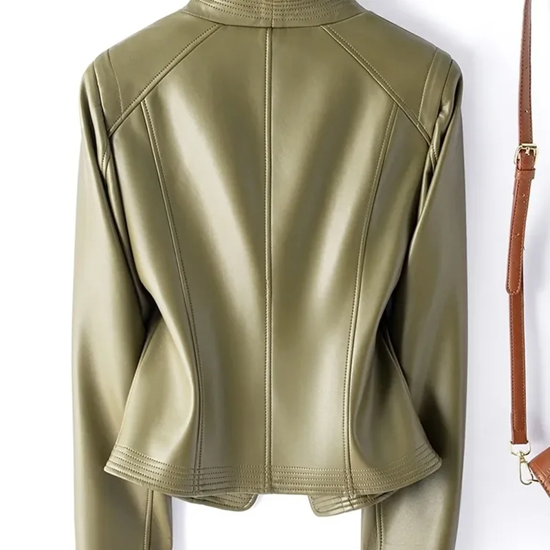2023 แฟชั่นรถจักรยานยนต์หนังแจ็คเก็ตผู้หญิงฤดูใบไม้ผลิและฤดูใบไม้ร่วงRivet Coatสั้นSlim Coatsขนาดใหญ่ 4XL