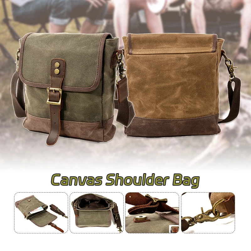 Men Trend Crossbody Bag Large Capacity Shoulder Bag Wax Canvas Leather Pouch Multi-function Outdoor Travel Small Bag