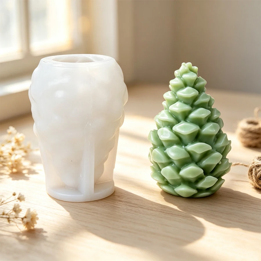 Long Strip Pine Cone Silicone Candle Mold, DIY Christmas Pine Cone Decoration Candle Gypsum Craft Cement Mould, Christmas Gift.