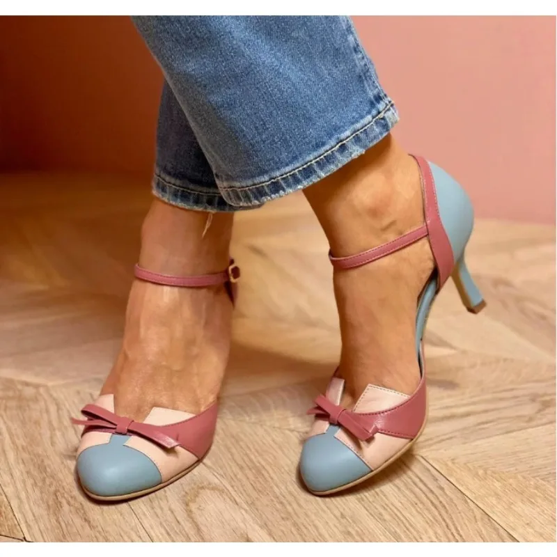 Zapatos de tacón bajo para primavera – Punta redonda con lazo y hebilla - imagen 3