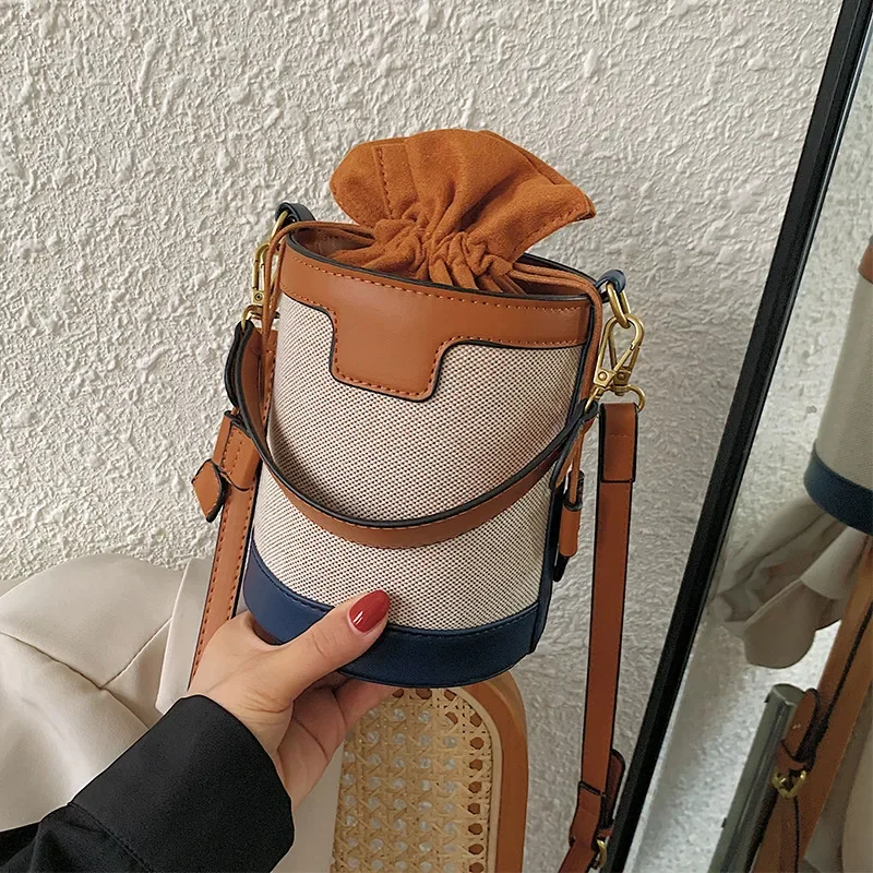 Patchwork Drawstring Bucket Bag for Women\'s Crossbody Bags Handbag small female Shoulder Messenger Bag Casual ladies totes bolsa