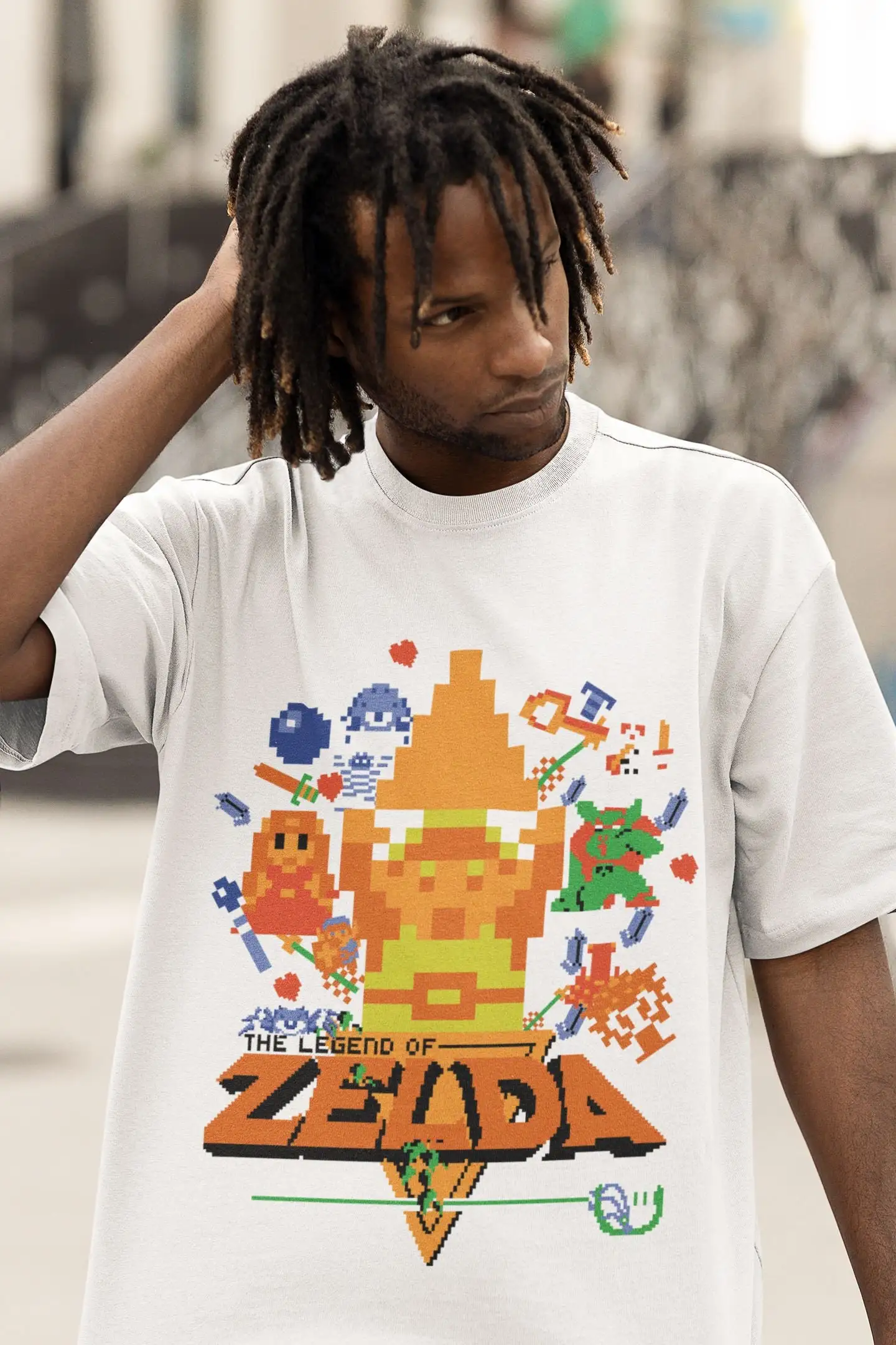 Trendy Unisex Crew Neck Collectible Zelda Retro 8Bit Pixel Game Tee Soft Top Ideal For Night Out And Casual Street Style Looks