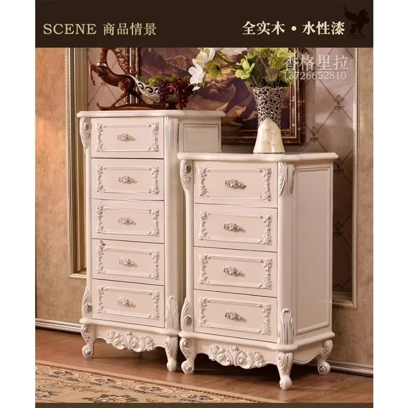 b1 Solid Wood Four Five Drawer Cabinet Living Room Storage Solid Wood Drawer Carved Gold and Silver Storage Side Cabinet