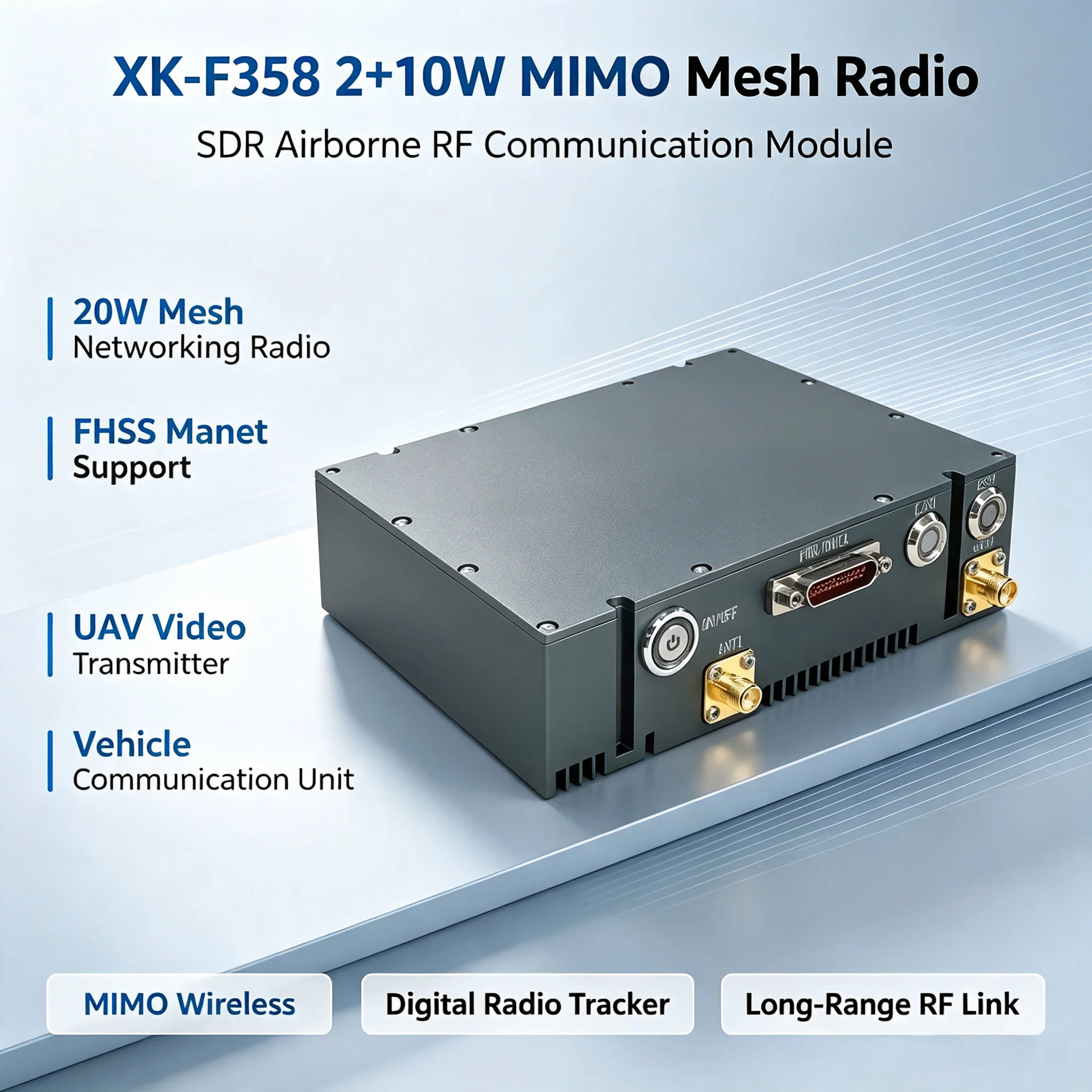 Wireless SDR Mesh Networking 20W Manet FHSS RF UAV Vehicle Video Transmitter Radio Communication Strategy Digital Radio Network