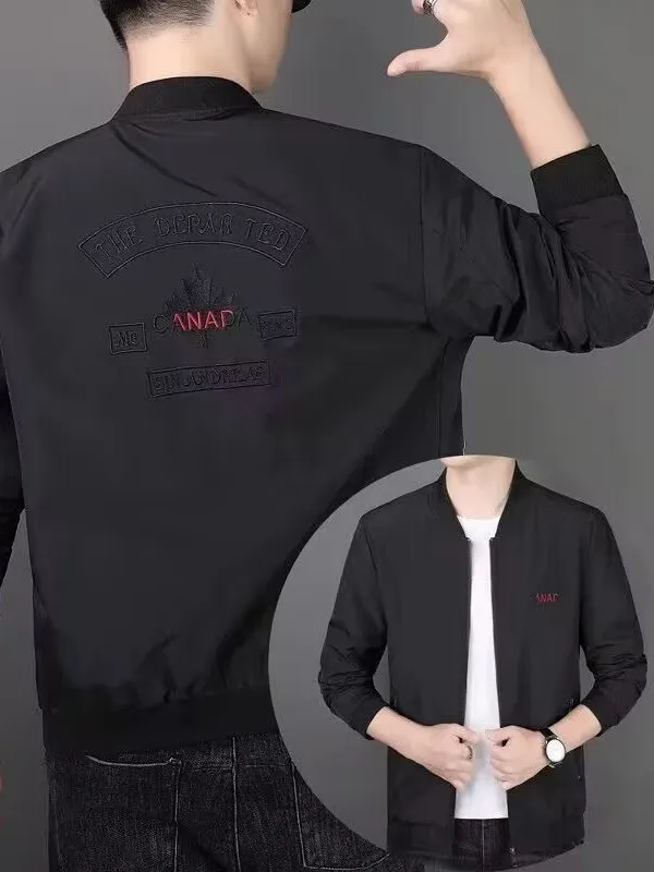 Men's Casual Jacket Spring Autumn 2026 New Style Letter Embroidery Baseball Collar Trendy Outerwear Standard Fit Double Layer