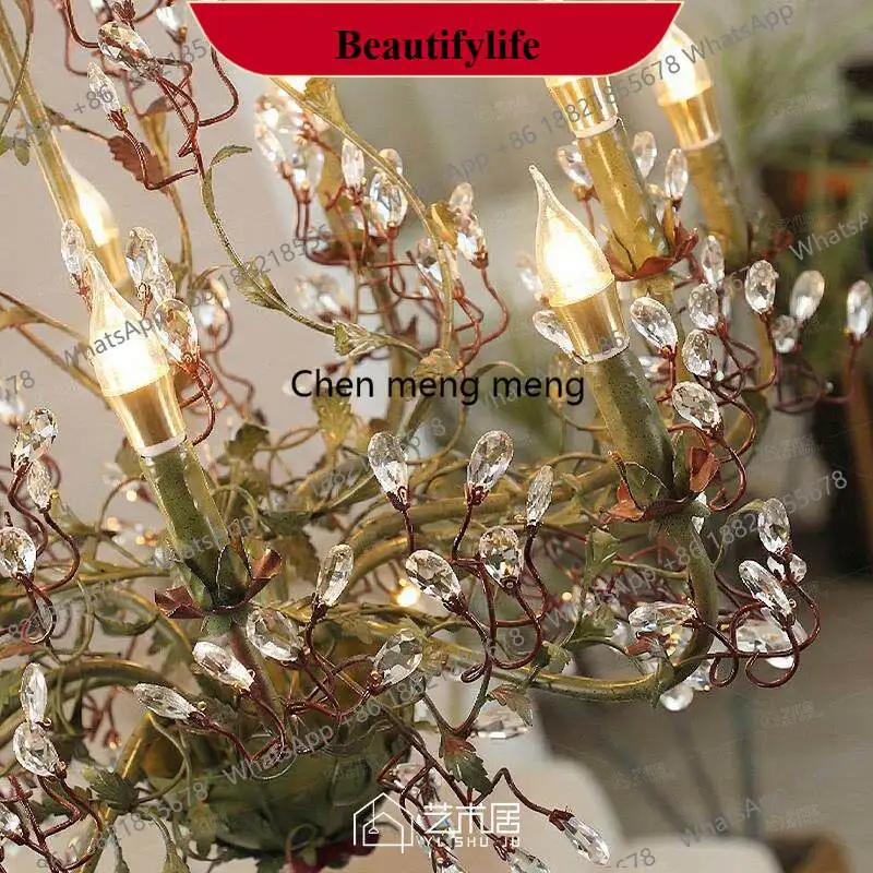 

CC178 French retro living room chandelier American pastoral creative Bordeaux red crystal candle lamp