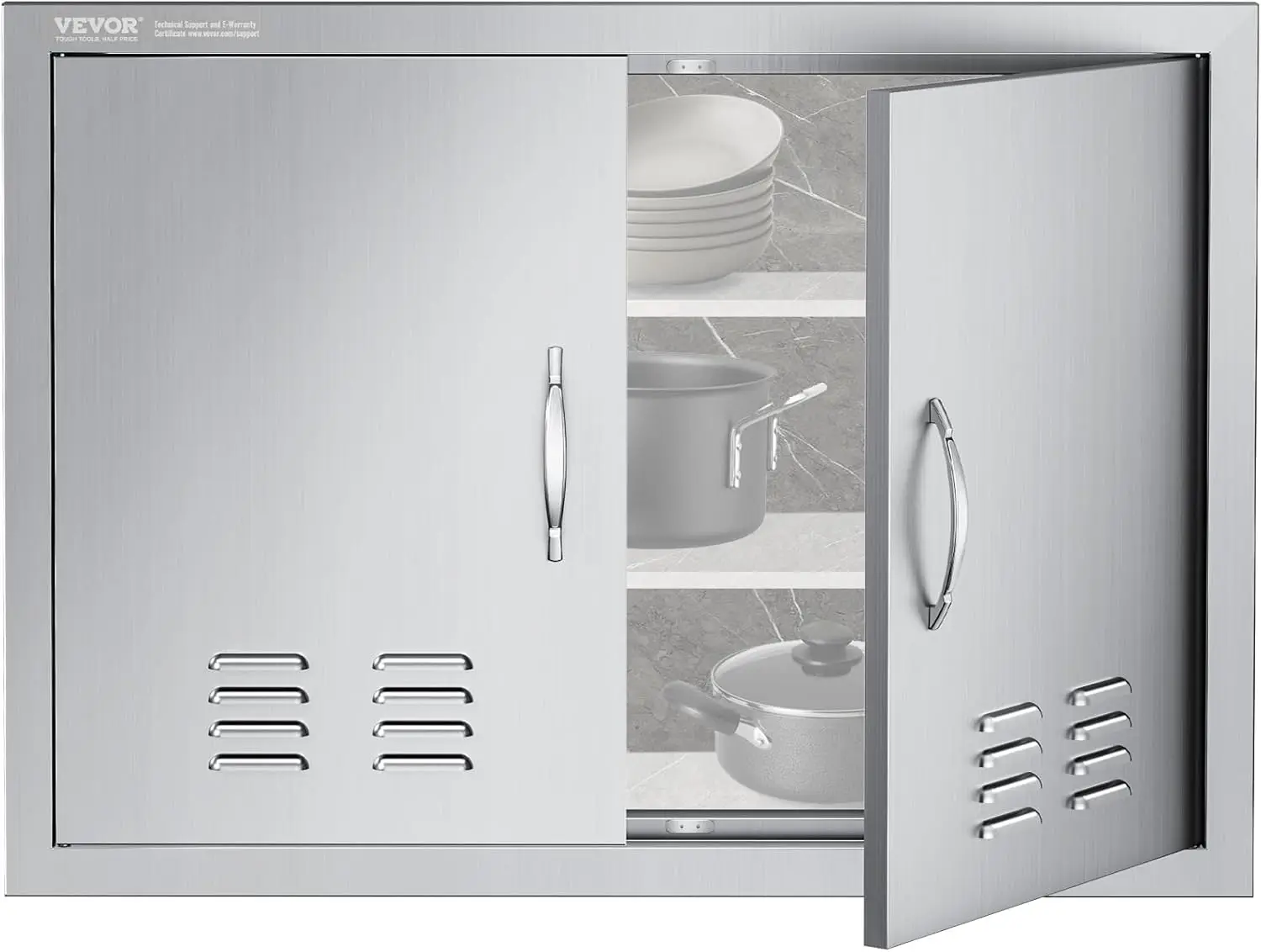 

30x21 Inch Stainless Steel BBQ Access Door with Vents, Detachable Handles for Outdoor Kitchen