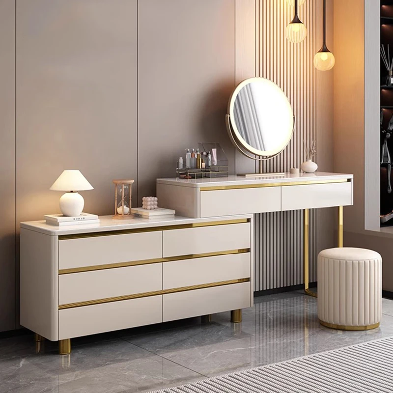 

Cabinet White Vanity Table Bedroom Mirror Chair Study Modern Dressing Table Cosmetics Girl Mesa De Maquillaje Home Furniture