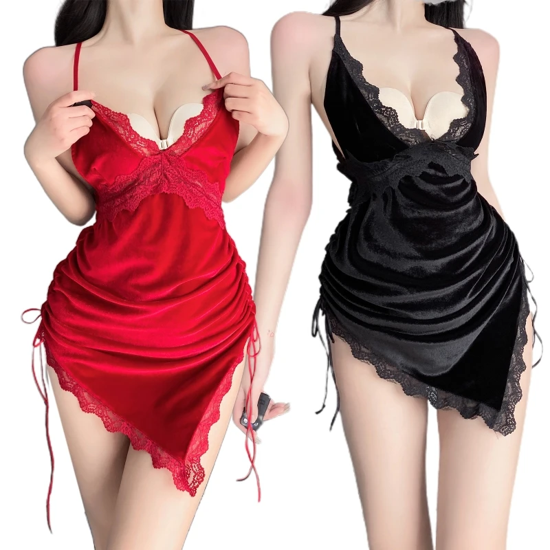 

Sexy Nightdress V-neck Lace Nightgowns Temptation Sleeping Dress Erotic Lingerie Women Sling Nightgown