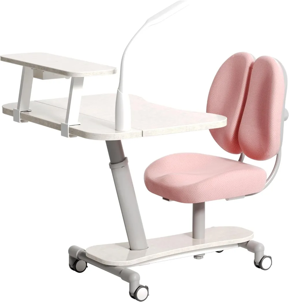 

Children's Integrated Desk Chair, Adjustable Height and Depth, Portable Mobile Kid's Study Desk,Pink