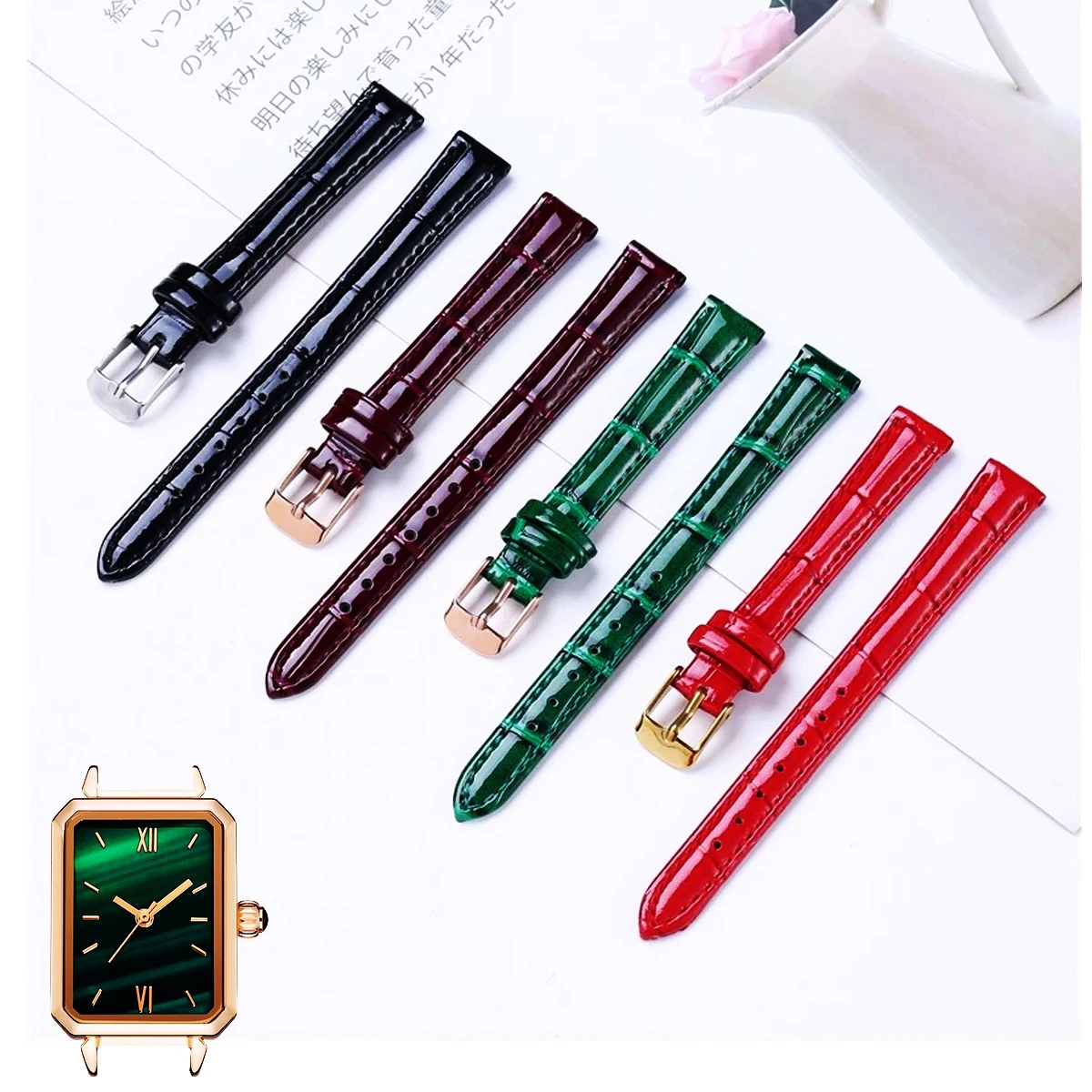 leather Watch Strap 12mm 14mm 16mm 18mm 20mm 22mm Leather Women Watch Parts Genuine Band Part Purple Green Blue Wine Accessory