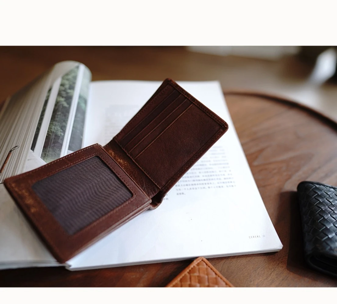 Vintage‑braided cowhide short‑style wallet with large‑capacity and multiple card slots, genuine‑leather billfold, birthday gift - view 6