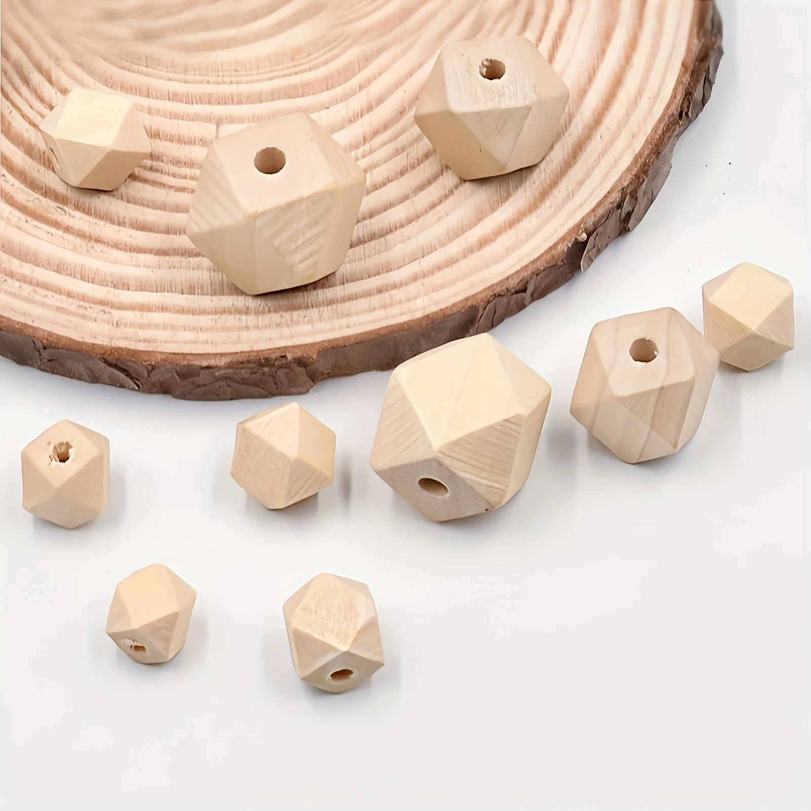 30/20/15Pcs Wooden Octagonal Beads Single Hole Faceted Wooden Beads Natural Eight-sided Wooden Beads Unfinished Wooden Beads