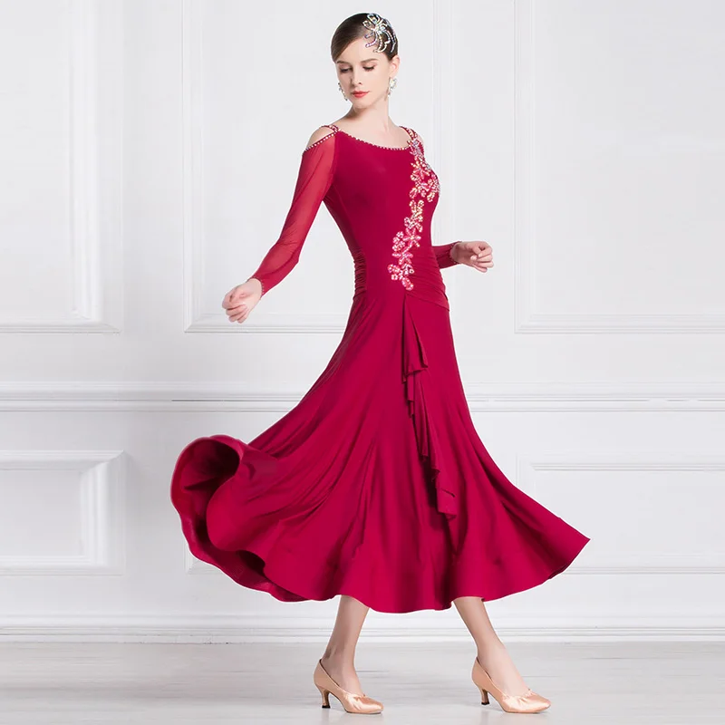 M-18219 New Women Modern Dance Rhinestone Color Diversity Dress Ballroom National Standard Waltz Competition Performance