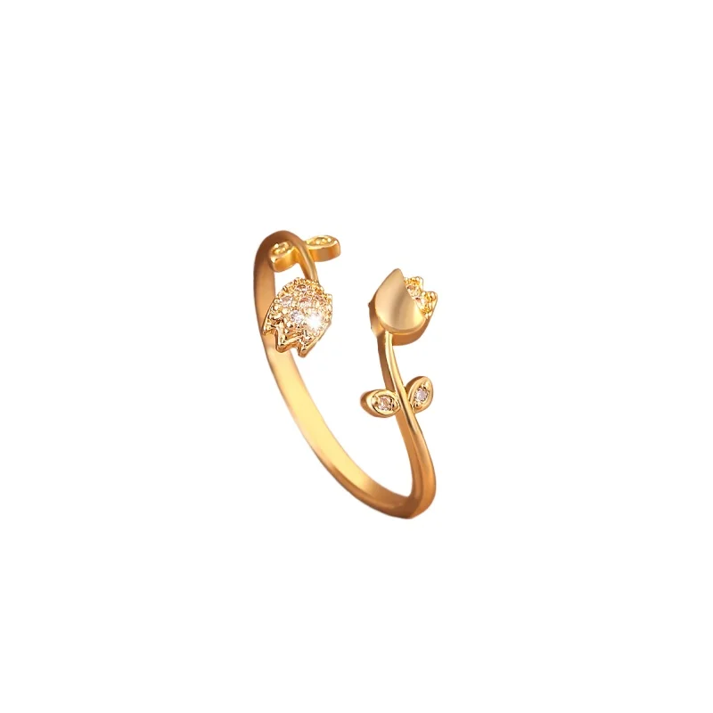 

*Simple micro set with diamonds tulip ring women's niche design summer personality open ring