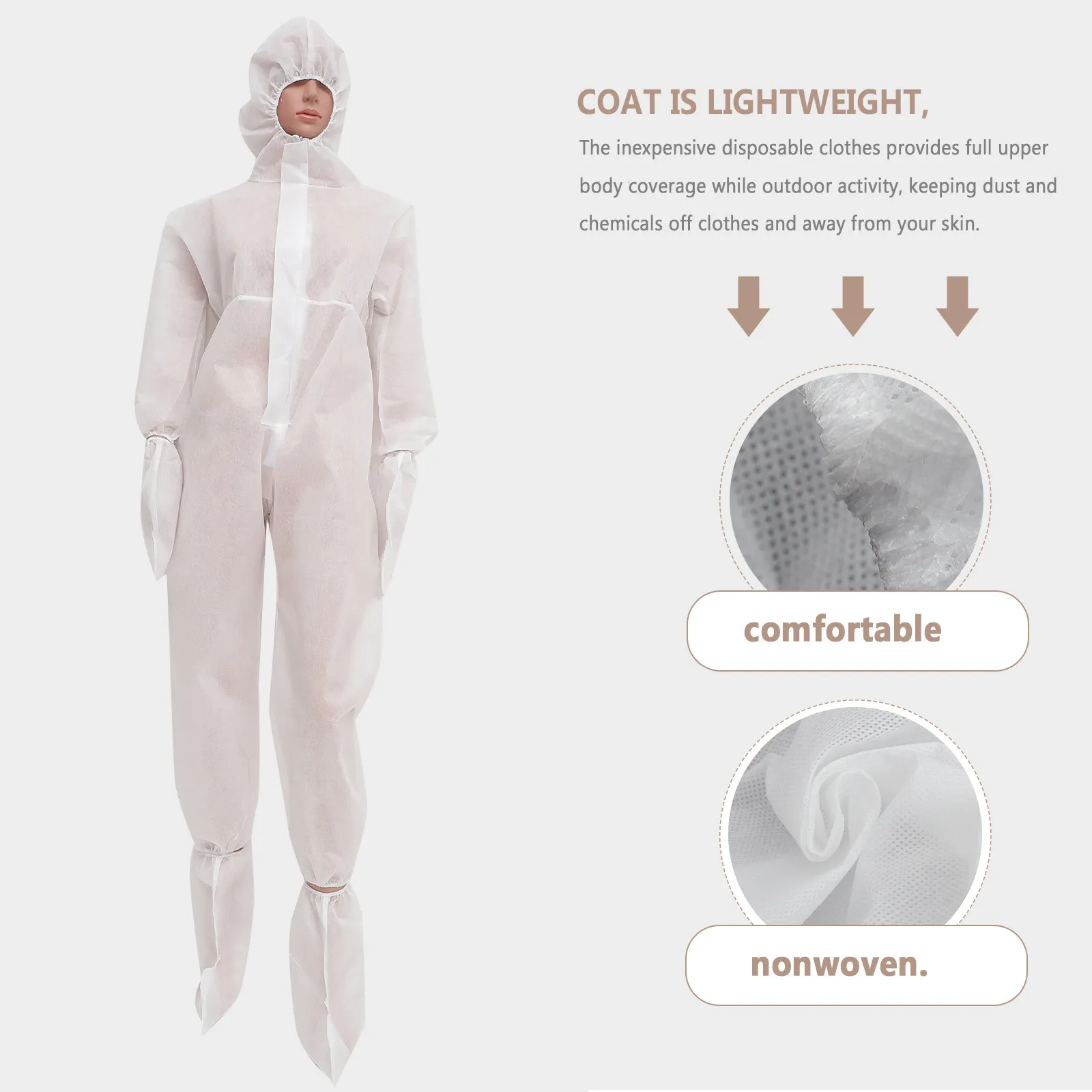 

Белый нетканый дышащий защитный изоляционный костюм XL с перчатками и бахилами для активного отдыха на природе