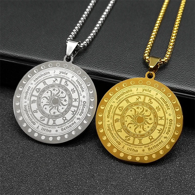 

12 Constellation Zodiac Sign Moon Phase Sun Star Necklace for Women Men Stainless Steel Silver Color Astrology Chain Jewelry