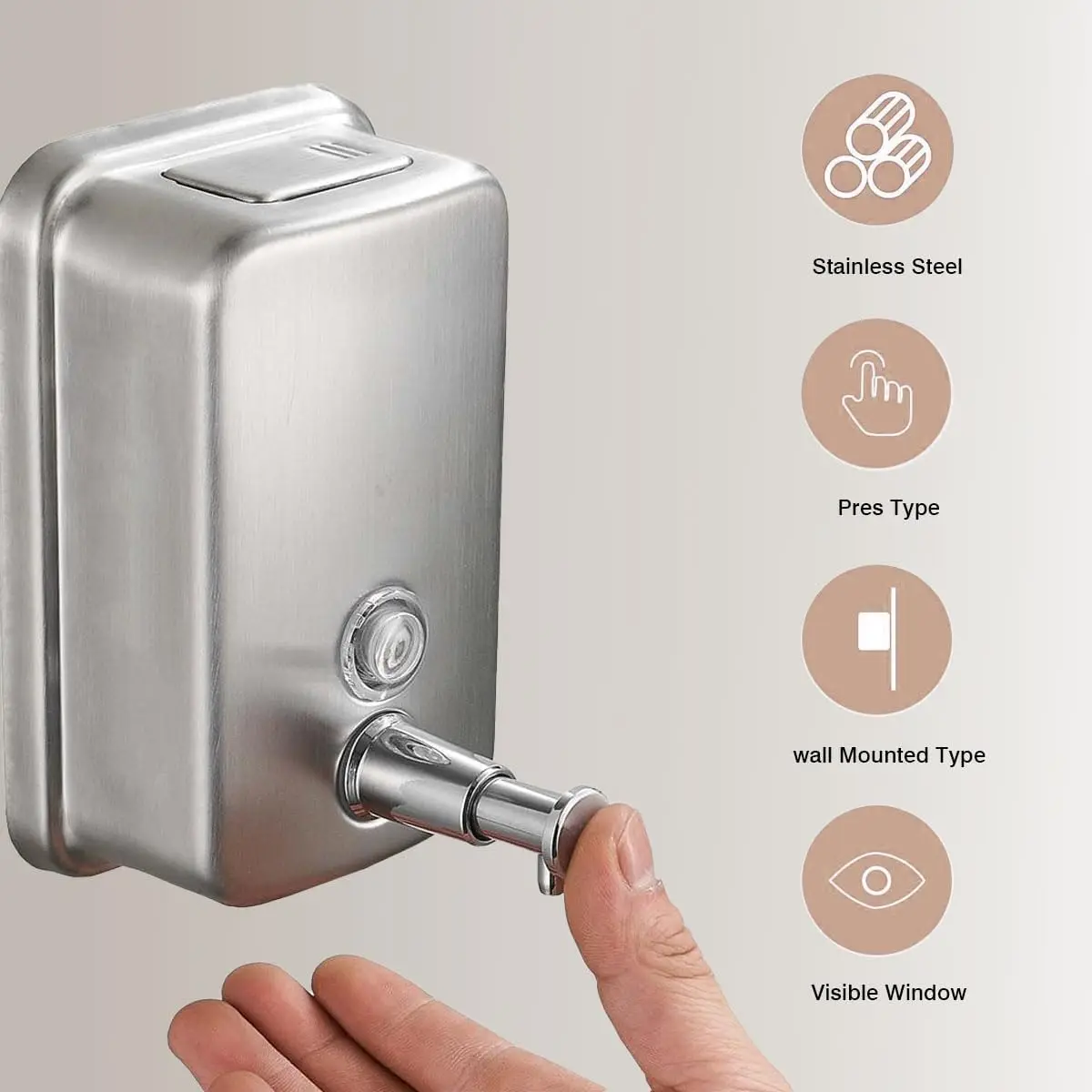 304ステンレス鋼製プレス式ソープディスペンサー ホテル用 手動 壁掛け式 ホテルバスルーム ボディウォッシュ ハンドサニタイザー